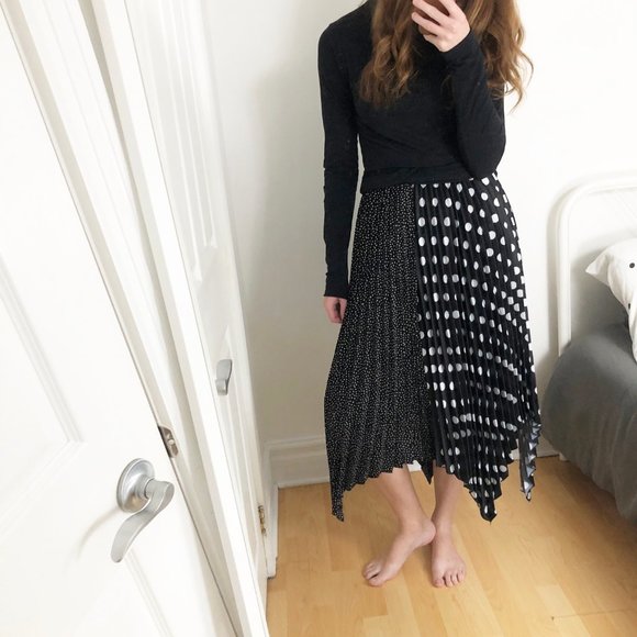 Parisian Black & White Polkadot Pleated Midi Skirt - Picture 7 of 7